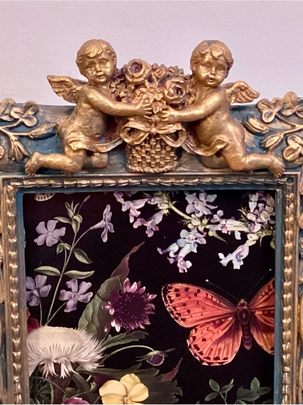 Ornate Gold and Teal Cherub Picture Frame - Decorative Home Accent
